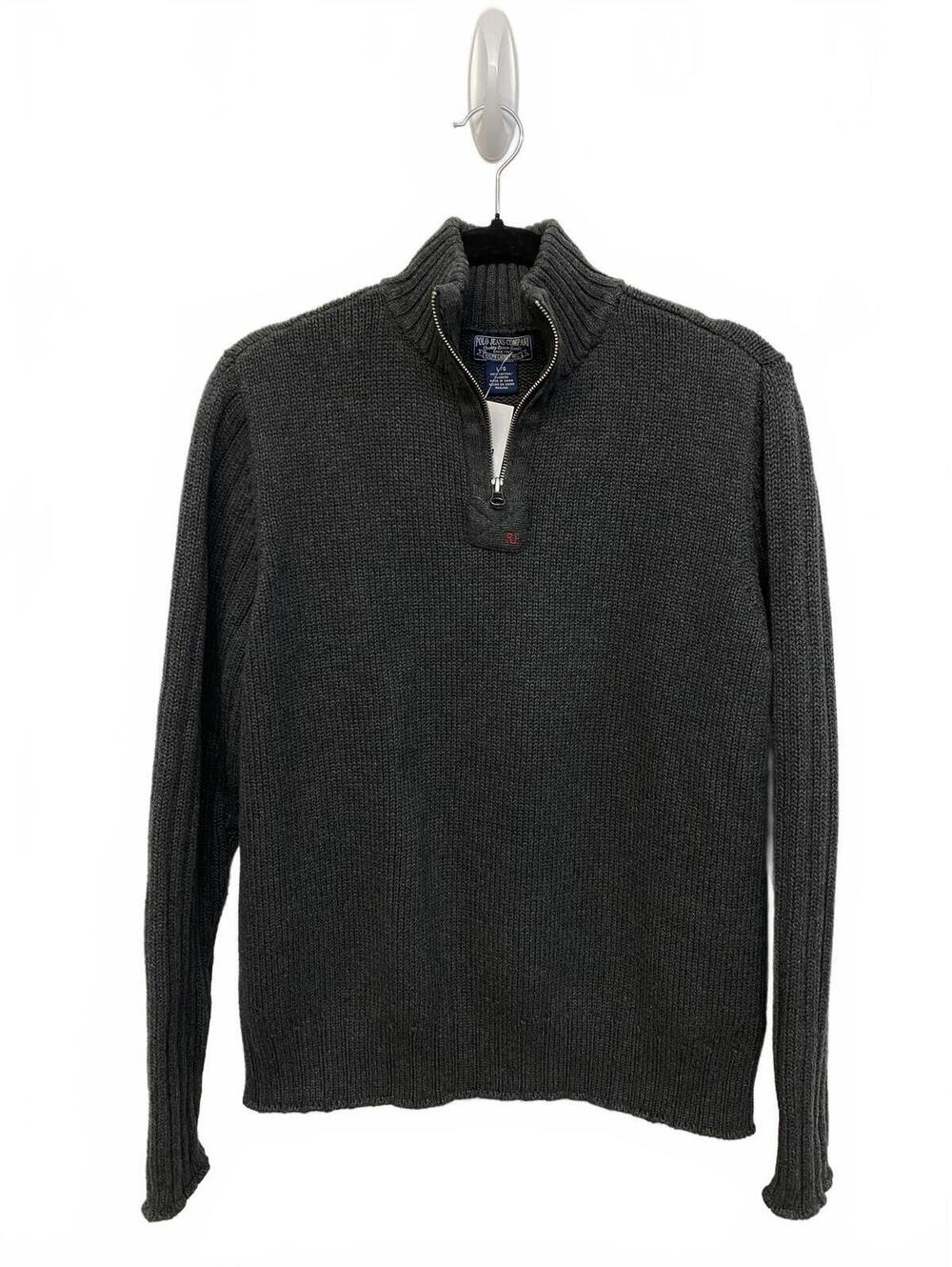 Polo Jeans Company Size Large Men's Charcoal Gray Half-Zip Sweater 100% Cotton